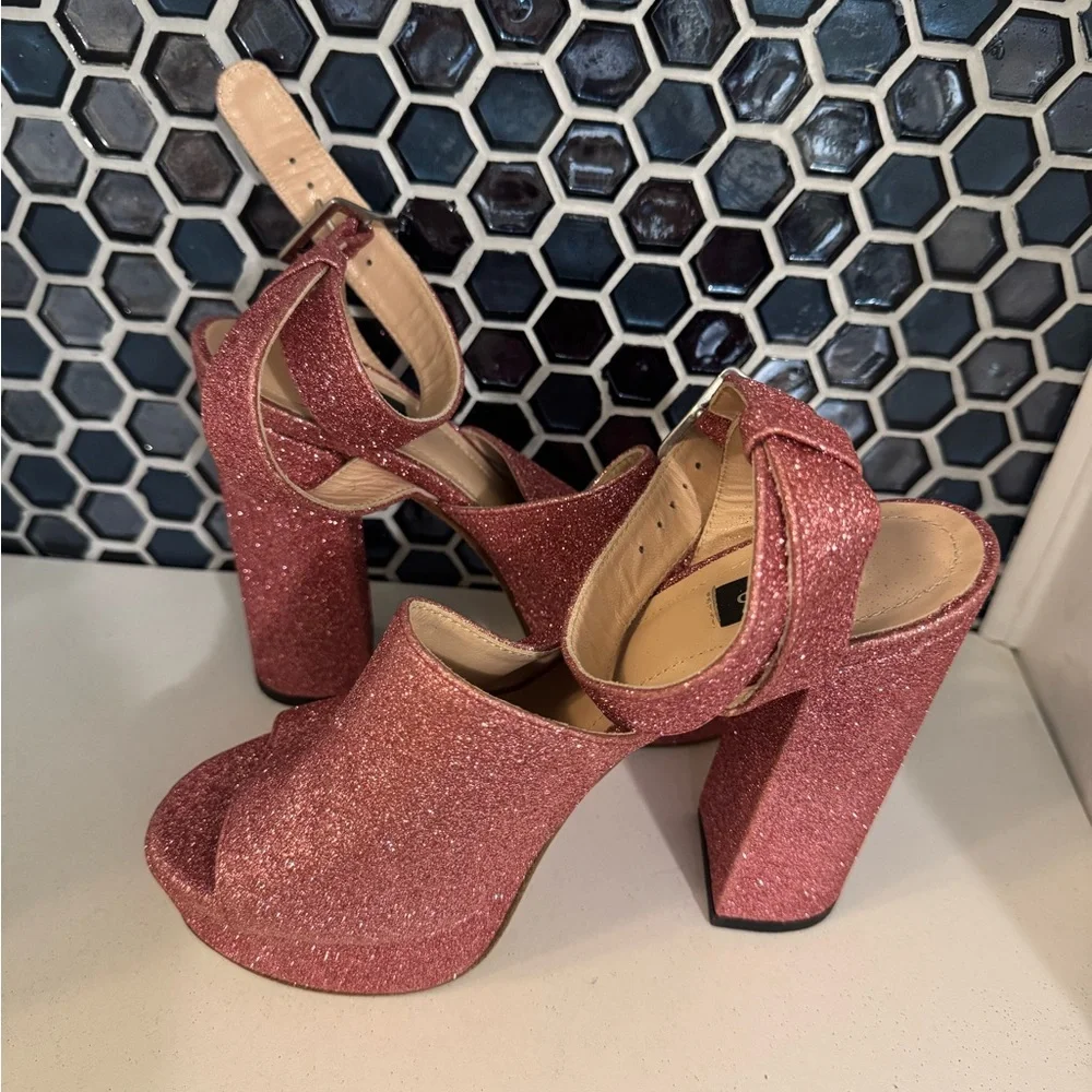 Pinko Rose Pink Glitter Platform Sandals